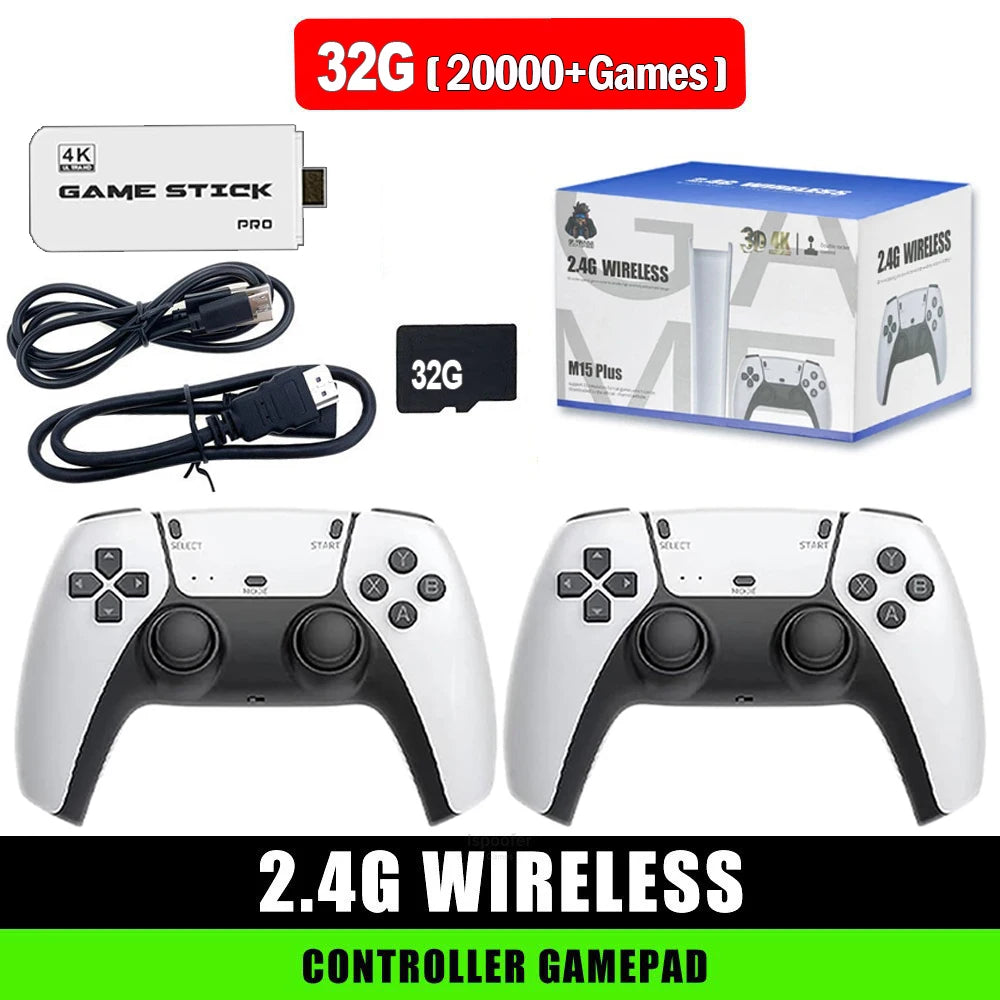 M15 4K TV Game Stick Video Game Console 64G Built-in 30000+ Games Wireless Controller Gamepad Retro Handheld Game Player